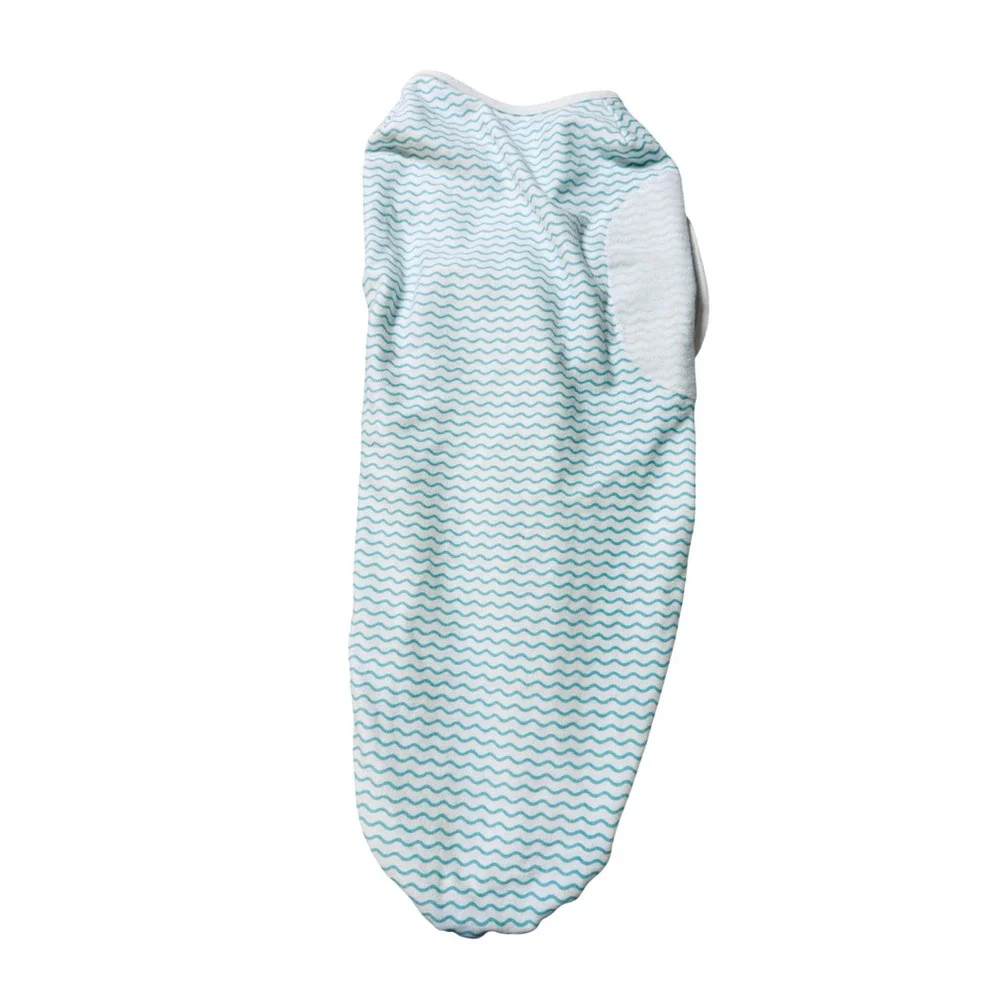 NWOT Serta 100% Cotton Swaddle Blue White Wave Embroidered Sheep Size Large